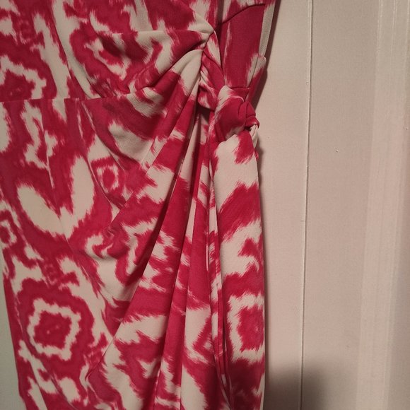 Chaus Pink & White Graphic Print Side-Knot Midi Dress - Picture 2 of 4